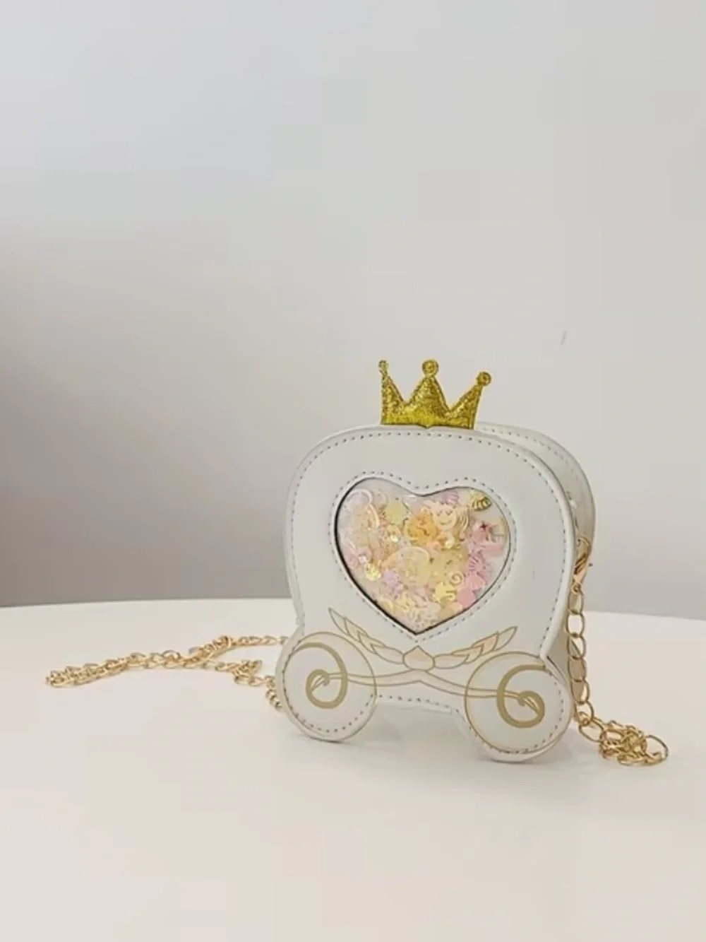 White Princess Carriage Crossbody Bag with Gold Crown